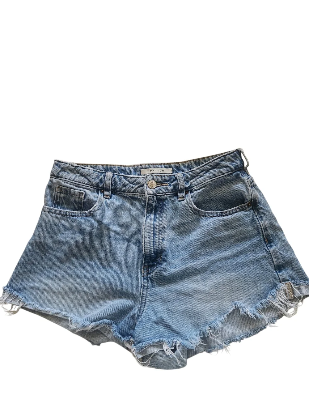 PacSun High Rise Distressed Denim Shorts Y2K Style Light Wash Approx 28 Waist